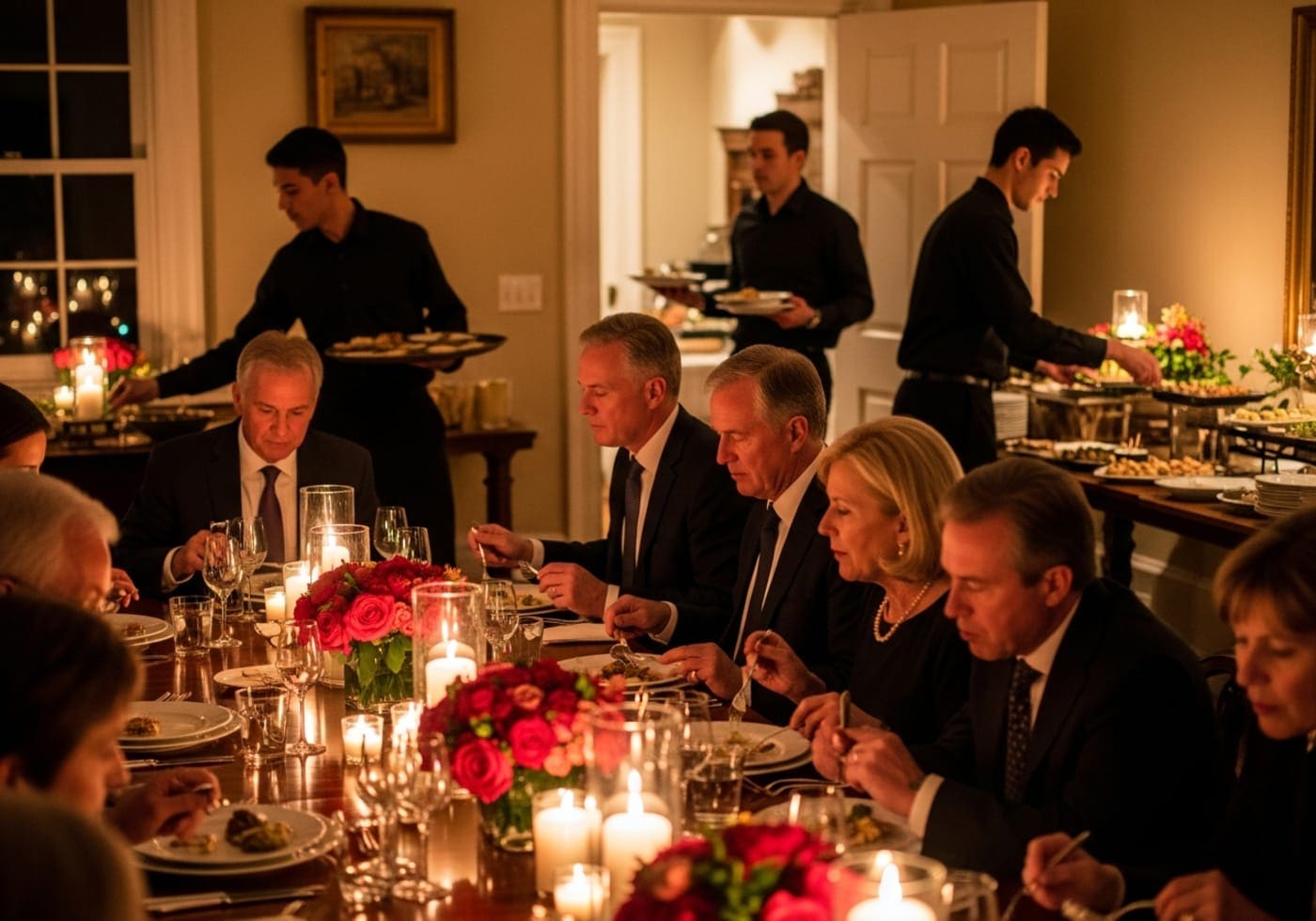 Right Hand's crew working discreetly in the background of a Main Line dinner party